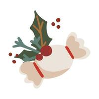 Christmas candy with holly. Festive decorative composition. Hand drawn modern vector isolated illustration