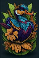 A detailed illustration of a Duck for a t-shirt design, wallpaper and fashion photo