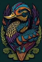 A detailed illustration of a Duck for a t-shirt design, wallpaper and fashion photo