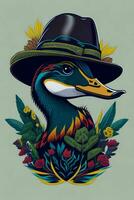 A detailed illustration of a Duck for a t-shirt design, wallpaper and fashion photo