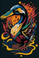 A detailed illustration of a Duck for a t-shirt design, wallpaper and fashion photo