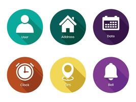 reloj hora icono, hogar habla a botón, alfiler ubicación lugar, campana notificación recordatorio icono, fecha calendario símbolo, perfil, negocio icono colocar, usuario interfaz, oficial horas, fecha límite diseño elementos vector