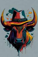 A detailed illustration of a Bull for a t-shirt design, wallpaper and fashion photo