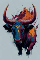 A detailed illustration of a Bull for a t-shirt design, wallpaper and fashion photo