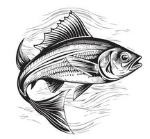 pescado en el olas bosquejo mano dibujado en garabatear estilo vector ilustración