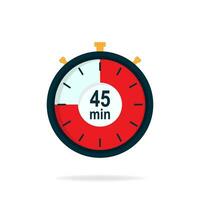 45 minutes timer. Stopwatch symbol in flat style. Editable isolated vector illustration.