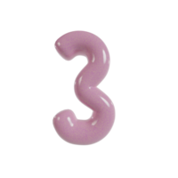 Round 3d glossy number vector. Shiny pink yellow realistic texture surface. png