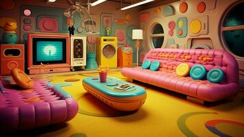 colorful old fashioned vintage retro design room. Generative AI photo