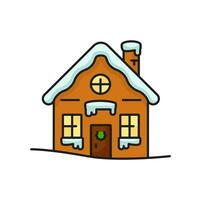 Christmas cartoon house in snow color line icon vector