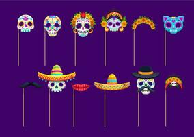 Mexican dead day photo booth masks with props vector