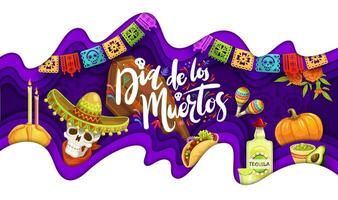 dia Delaware los muertos, mexicano fiesta papel cortar vector