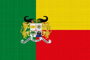 Flag and coat of arms of Republic of Benin on a textured background. Concept collage. photo