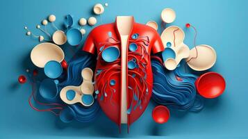 3D illustration mockup of the human organ system, Anatomy, Nervous, circulatory, digestive, excretory, urinary,and bone systems. Medical education concept, Generative AI illustration photo