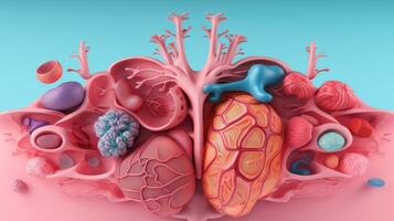 3d ilustración Bosquejo de el humano Organo sistema, anatomía, nervioso, circulatorio, digestivo, excretorio, urinario, y hueso sistemas médico educación concepto, generativo ai ilustración foto