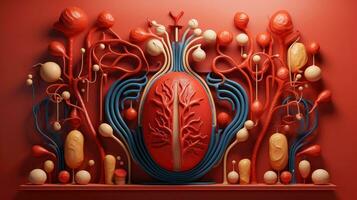 3D illustration mockup of the human organ system, Anatomy, Nervous, circulatory, digestive, excretory, urinary,and bone systems. Medical education concept, Generative AI illustration photo