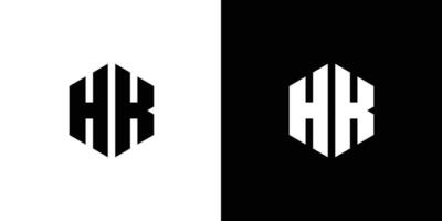 Letter H K polygon, Hexagonal minimal and professional logo design on black and white background vector