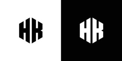 Letter H K polygon, Hexagonal minimal and professional logo design on black and white background vector