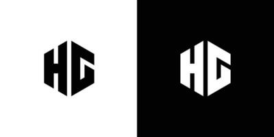 Letter H G polygon, Hexagonal minimal and professional logo design on black and white background vector