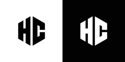 Letter H C polygon, Hexagonal minimal and professional logo design on black and white background vector