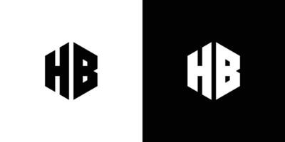 Letter H B polygon, Hexagonal minimal and professional logo design on black and white background vector