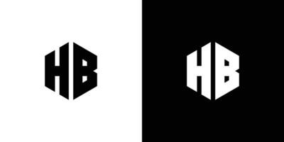 Letter H B polygon, Hexagonal minimal and professional logo design on black and white background vector