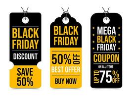 Black friday sales labels. Discount black and orange tags collection vector