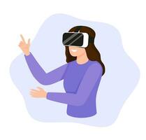 Young woman using VR glasses. Metaverse digital simulation technology concept vector illustration in flat style