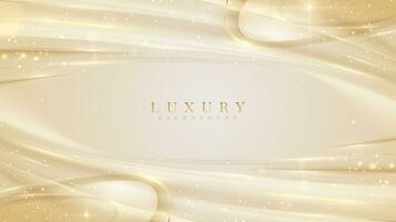 Elegant gold ribbon on cream color background with glitter light effects decoration and bokeh element around, Vector illustration about soft and beautiful feeling and luxury style.