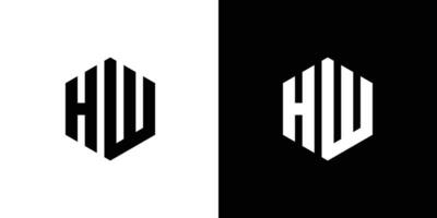 Letter H W polygon, Hexagonal minimal and professional logo design on black and white background vector