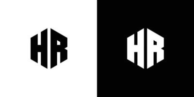 Letter H R polygon, Hexagonal minimal and professional logo design on black and white background 1 vector