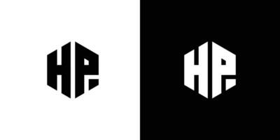 Letter H P polygon, Hexagonal minimal and professional logo design on black and white background vector