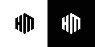 Letter H M polygon, Hexagonal minimal and professional logo design on black and white background 1 vector