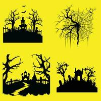 Halloween Ambiance Brought to Life in Silhouette Scene vector