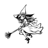 Silhouette beautiful witch girl on a broom vector