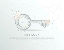 Key lock abstract mash line and composition digitally drawn in the form of broken a part triangle shape and scattered dots. vector