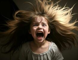 Angry kids in agony screaming, closeup. Mental health problems photo