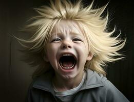 Angry kids in agony screaming, closeup. Mental health problems photo