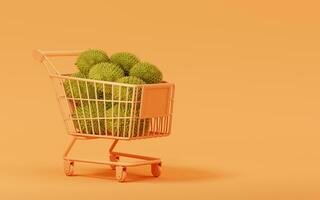 Durian with shopping cart, 3d rendering. photo