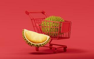 Durian with shopping cart, 3d rendering. photo