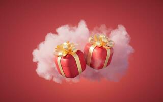 Gift box with soft cloud background, 3d rendering. photo