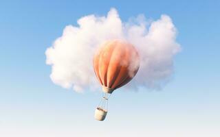 caliente aire globo con dibujos animados estilo, 3d representación. foto