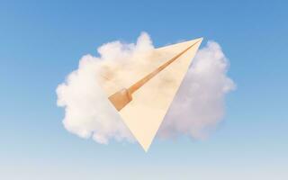 Paper plane and soft cloud, 3d rendering. photo