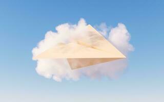 Paper plane and soft cloud, 3d rendering. photo