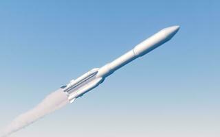 Rocket with blue background, 3d rendering. photo