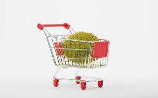 Durian with shopping cart, 3d rendering. photo