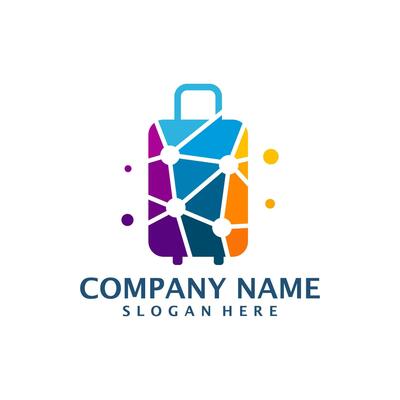Tech Suitcase logo design vector. Suitcase logo design template concept