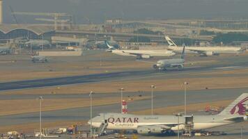 HONG KONG NOVEMBER 10, 2019 - Cathay Pacific Boeing 777 B KPE accelerate before departure from Hong Kong video