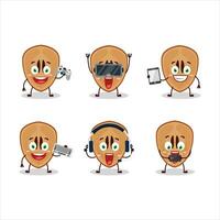 Slice of sapodilla cartoon character are playing games with various cute emoticons vector