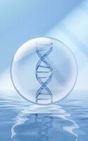 DNA with water surface background, 3d rendering. photo