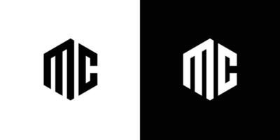 Letter M C Polygon, Hexagonal Minimal and Trendy Professional Logo Design On Black And White Background vector